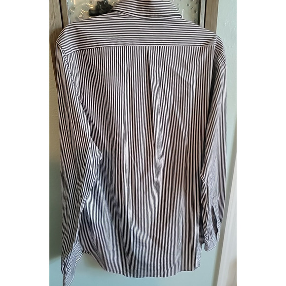 Polo Ralph Lauren Classic Fit Stretch Grey Striped Button Down Shirt LG 16 1/2 - Picture 10 of 11